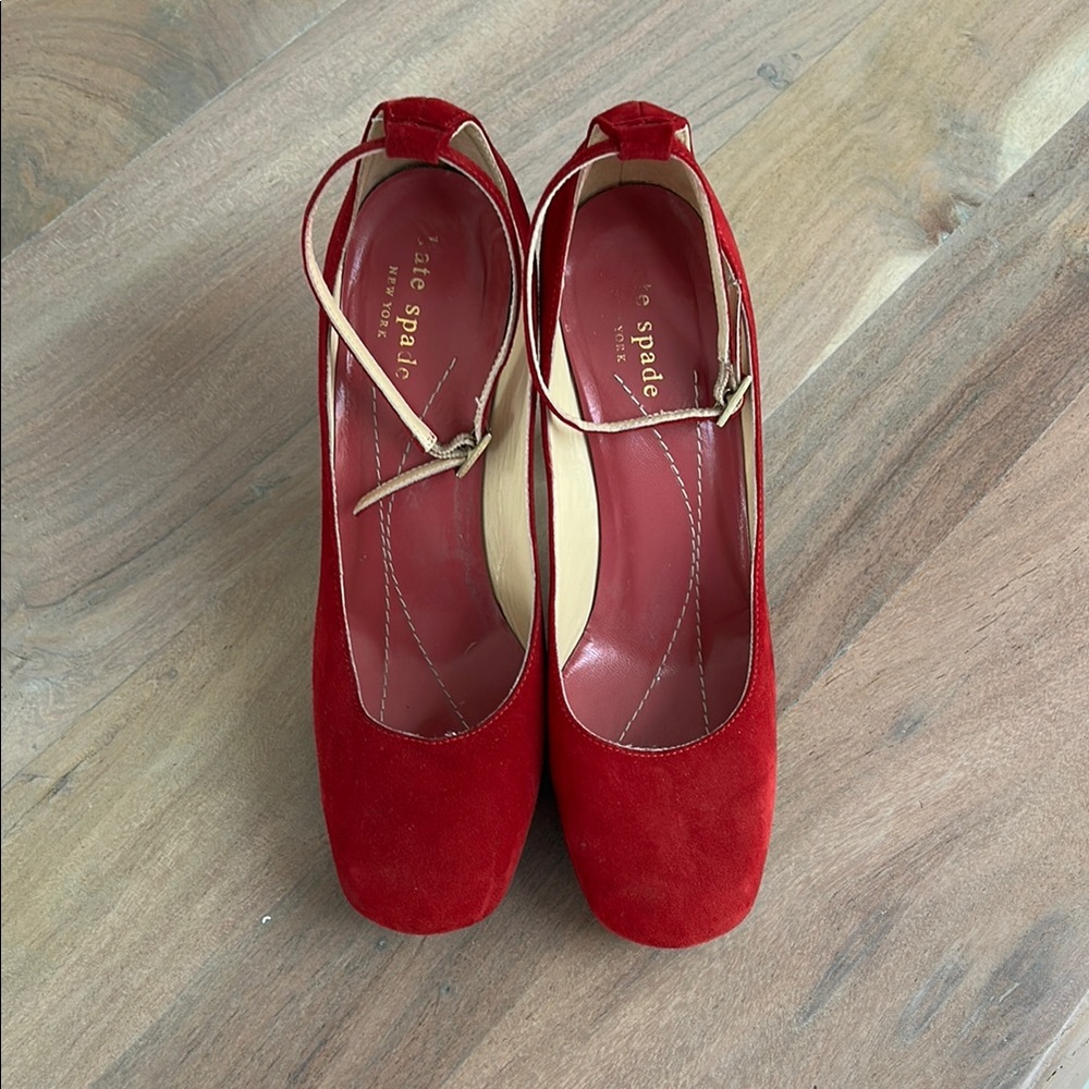 Kate Spade Red suede small platform Suede ankle buckle  6